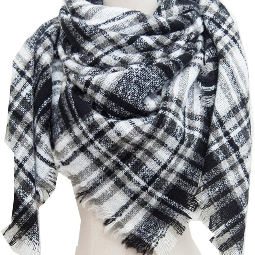 Plaid Black and White Scarf